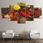 Sienos Menas Drobė Tapyba Plakatai Spaudiniai 5 skydeliai &Scaron;auk&scaron;tas Grūdai Prieskoniai Pipirai Virtuvė Modulinis HD maistas Paveikslėlis Namų apdaila Be rėmelio 20x35cm*2 20x45cm*2 20x55cm*1