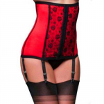 Retro 6 kabliukų auk&scaron;tu liemeniu liemens formavimo diržas su nuimamu reguliuojamu seksualiu permatomu tinkleliu kojinių diržu Double Extra Large raudona