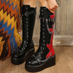Punk Motociklininko Batai Platforma Plei&scaron;tas Raudonas Liepsnos Auk&scaron;takulnis Cosplay Lolita Batai Diržo Sagtis Grandinėlė &Scaron;oninis Užtrauktukas &Scaron;niūreliai Moteri&scaron;ki Batai 39 raudona