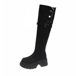 Kailinės Stambios Platformos Moteri&scaron;ki Auk&scaron;ti Batai Suede Dizainerio Auk&scaron;ti Batai 2025 Tendencija Žiemos Nauja Mada Auk&scaron;takulniai iki kelių Goth Botas De Mujer 35 juoda