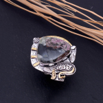 Ruby in Fuchsite 925 Sterling Silver Two Tone Jewelry Ring Size 10