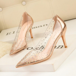 Madingas Pavasario Dizainas Smailus Pir&scaron;tas Moteri&scaron;ki Stiletto Kulniukai Blizgučiai Bling Blizgučiai Vakariniai Batai Auksiniai Auk&scaron;ti Kulniukai Seksualios Moterys Mules 34