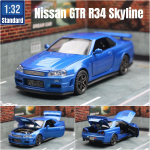 1/32 Nissan Skyline GTR R34 JDM Žaislinio automobilio modelis Diecast Transporto priemonė Miniatiūra Garsas ir &Scaron;viesa Atitraukiamas Kolekcija Dovana Vaikams Berniukui