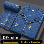 100% Grynos Medvilnės Vyri&scaron;ki Ilgomis Rankovėmis Pižama - Laisvo Kirpimo, Didesnio Dydžio, Pavasario/Rudens Namų Drabužis Visoms Amžiaus Grupėms. 4XL (190-230 kg)