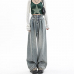 Y2k Baggy Jeans Moteri&scaron;ki auk&scaron;tu juosmeniu Mėlynos džinsinės kelnės Gatvės apranga 2000 m. ilgos kelnės 90 m. Vintažinės didelės korėjieti&scaron;kos mados XL &scaron;viesiai mėlyna spalva
