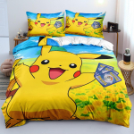 Mielas P-Pok&eacute;mon patalynės komplektas vaikams berniukams su animacinių filmukų spaudiniu ant antklodės užvalkalo, komplektai su užpildu, Pikachu užvalkalas, patalynės komplektas AU Single(140*210cm)3pcs