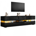 Moderni juoda blizgi TV spintelė, su LED ap&scaron;vietimu, 2 durys, 1 stalčius, tinkama 70 colių televizoriui, 160 x 39 x 45 cm