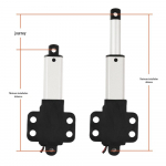 21 mm eigos elektrinis linijinis pavara su dviguba ausimi tvirtinama teleskopine stūmimo-traukimo strypu reciprocating judėjimui 12V 9.5mm/s 21mm 96N white