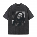 Klasikiniai Reggae Bob Marley Didelio Veido Grafiniai Mar&scaron;kinėliai Skalbti Vintage Bob Marley Metinių Spausdinti Mar&scaron;kinėliai Vyrams Per dydį Mar&scaron;kinėliai M black