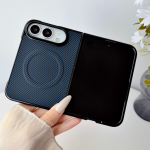 Magnetinis For iPhone Duo Fold dėklas Prabangus Anglies Pluo&scaron;to Odinis Apsauginis Galinis Dangtelis Magsafe Belaidžio Įkrovimo Korpusui Funda iPhone Ultra mėlyna