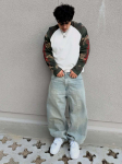 FlowStreet Amerikieti&scaron;ko stiliaus Kamufliažinės spalvos Color-block Rankovėmis Vintažinis Streetwear Laisvalaikio Paltai Niche Apranga Ilgomis Rankovėmis Mar&scaron;kinėliai Moteri&scaron;ki Drabužiai XL balta