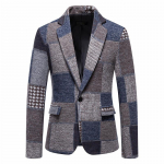 Vintažinis languotas vilnos mi&scaron;inio patchwork spalvotas &scaron;varkas vyri&scaron;kas kostiumo &scaron;varkas 2026 m. prabangus dizainerio suknelė Chaqueta Formal Hombre XL tamsiai mėlyna