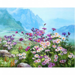 Deimantinis tapybos kryžminis rankdarbis &bdquo;Purpurinė ramunė pievose&ldquo; Visas rankų darbas deimantinis kryžminis dygsnis 20X30CM