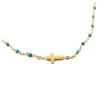 Les Tr&eacute;sors De Lily [R0222] - Collier cr&eacute;ateur acier 'Croix' turquoise dor&eacute; - 10x5 mm turkis