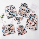 7 vnt. moteri&scaron;kas pižamos komplektas naktinis mar&scaron;kinys + vir&scaron;us + ilgų trumpų kelnių rinkinys dryžuota seksuali moteri&scaron;ka pižama XXL mėlyna