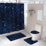 4 vnt. &bdquo;Beautiful Stars&ldquo; du&scaron;o užuolaidos su 12 kabliukų, neslidus vonios kilimėlis vonios kambario dekoro rinkinys su tualeto dangčio užvalkalu ir U formos kilimėliu 4Pcs