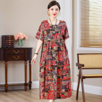 Didelio dydžio gėlėtos suknelės moterims Oversize laisvos trumpomis rankovėmis vasarinė ilga suknelė Vidutinio amžiaus moterų vasariniai sarafanai 6XL