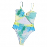 Moteri&scaron;ki Bikini Tie Dye Hollow vientisi auk&scaron;to juosmens ploni monokini maudymosi kostiumėliai Beach S žalia