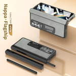 Magnetinis dvigubas vyris, odinis laikiklis, skirtas Samsung Galaxy Z Fold 5 4 3 dangtelis su plėvelės ra&scaron;iklio anga su S ra&scaron;ikliu, skirtas Z Fold5 Fold4 For Galaxy Z Fold 5 balta