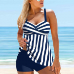 Moteri&scaron;kas maudymosi kostiumėlis su pečių juostele Mėlynas ry&scaron;kios formos spausdinimas Bikini Tankini maudymosi kostiumėlis S balta