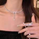 Bowknot Pearl Pendant Kaklo papuo&scaron;alas Punk Blizganti raktikaulio grandinė moterims Merginoms Y2K Vakarėlis Papuo&scaron;alai Priedai Dovanos