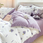 Violetinis Gėlių Levandų Antklodės Užvalkalų Rinkinys 3 Dalys Botaninis Lauko Gėlių Patalių Rinkinys Mink&scaron;tas Apverčiamas Antklodės Užvalkalas su Pagalvės Užvalkalu Single 150x200cm