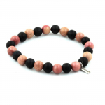 Pierres et Min&eacute;raux. Bracelet Perles Rhodonite + Onyx noir mat 8 mm. Fabriqu&eacute; en France.