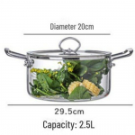 Didelės talpos borosilikatinio stiklo sriubos puodas su geležinėmis rankenomis elektrinėms keramikinėms viryklėms