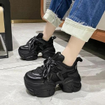 2025 m. Rudens Odiniai Batai Storu Padu Laisvalaikio Batai 10CM Kvėpuojantis Tinklelis Batai Vaik&scaron;čiojimui Moterims Zapatos Mujer Auk&scaron;ta Platforma Moteri&scaron;ki Sportbačiai 34 juoda