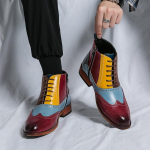 Vyri&scaron;ki auk&scaron;takulniai odiniai batai Kontrastingos siūlės Brogue Ankle Boots Vyri&scaron;ki Pussezonio Klasikiniai Batai Didelio Dydžio EU:38