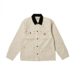 Palace X Carhartt WIP FW23 bendro prekės ženklo vintažinis dryžuotas kelių ki&scaron;enių siuvinėtas darbo striukė Unisex striukės beveik baltos spalvos I032717 M