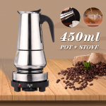 9 puodeliai 450ml nerūdijančio plieno Moka kavos virimo puodas Perkolatorius + Viryklė