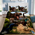 Kar&scaron;tas J-Jurassic Dinzaurų Parko Pasaulis Antklodės Užvalkalas Pagalvės Užvalkalas Dinzaurų Lovos Patalynės Komplektas Suaugusiems Berniukui Mergaitei Miegamojo Dekoras Viengulis Dvigulis AU Single(140*210cm)3pcs gray