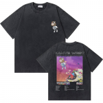 Skalbtas vintažinis reperio Kanye West baigimo me&scaron;kiuko grafikos mar&scaron;kinėlis vyrams, grynos medvilnės mar&scaron;kinėlis, vyri&scaron;ki hip hopo mados oversized mar&scaron;kinėliai L black