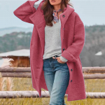 Moteri&scaron;ka vienspalvė striukė Laisvalaikio laisvo kirpimo paltai su mygtukais ilgomis rankovėmis vir&scaron;utiniai drabužiai su ki&scaron;ene, paltas su gobtuvu S