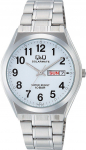 Citizen Q&Q SOLARMATE H010-204 Vyri&scaron;kas saulės energija maitinamas analoginis laikrodis, Balta x Sidabrinė, Dienos ir datos rodymas, Metalinė apyrankė, Atsparus vandeniui 10 ATM balta