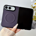 Magnetinis For iPhone Duo Fold dėklas Prabangus Anglies Pluo&scaron;to Odinis Apsauginis Galinis Dangtelis Magsafe Belaidžio Įkrovimo Korpusui Funda iPhone Ultra violetinė