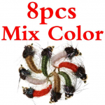 Bimoo 8PCS #12 žalvario karoliukų galvutė Caddis Nymph Fly, skirta muselinei žvejybai Upėtakis Pan Fish Dirbtinis vabzdžių masalas žvejybai