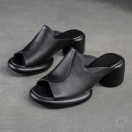&bdquo;Johnature Peep Toe&ldquo; &scaron;lepetės vienspalvės vintažinės natūralios odos auk&scaron;takulniai Patogūs paprasti moteri&scaron;ki batai 35 juoda