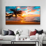 Palmių siluetas Saulėlydis Tropical Sea Beach Drobės Tapyba Plakatai ir spaudiniai Sienų Meno Paveikslėliai Namų dekoras Be rėmelio 21*30cm