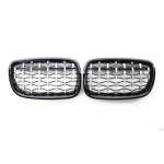 1 pora Diamond Meteor Style priekinis buferis Inkstų grotelės Racing grotelės BMW E70 E71 E72 X5 X6 2007&ndash;2013 m. automobiliui Silver and Black black
