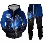 Spalvingas Wolf 3D Print Sportinis kostiumas Hip Hop Streetwear Užtrauktuku gobtuvai Kostiumas Vyrams Moterims Vaiki&scaron;kas laisvalaikio džemperis su gobtuvu, bėgiojimo kelnių rinkinys 6XL