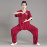 Tai Chi kostiumai vyrams ir moterims Pavasario ir vasaros pasirodymų kostiumai Praktiniai kostiumai Kovos menų kostiumai Tai Chi kostiumai Kinų stiliaus L vyno raudonos spalvos
