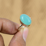 925 svaras sterlingų sidabro ovalus žalias chalcedono brangakmenis vestuvinis pažadų žiedas 8 dydžio No