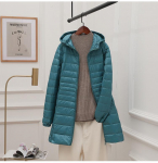 Moteri&scaron;ka žieminė pūkinė striukė su gobtuvu - Didelio dydžio, Lengva, Priglundanti, Vidutinio ilgio paltas 2XL