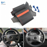 Car Steering Wheel Cover Leather Trim For BMW 3 5 Series E36 E46 E39 For X3 E83 X5 E53 2000 Black - red blue line with red