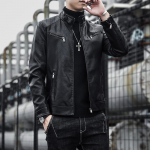 Vyri&scaron;ka PU odinė striukė Vyri&scaron;ka madinga jaunatvi&scaron;ka pliu&scaron;inė ir stora stovima Punk vyri&scaron;ka motociklo odinė striukė M
