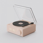 Naujas retro vinilo belaidis &bdquo;Bluetooth&ldquo; garsiakalbis su žadintuvu, mažas ne&scaron;iojamas plok&scaron;telių grotuvas, auk&scaron;tos kokybės garsas, i&scaron;manusis stereofoninis grotuvas rožinė