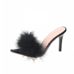 Moteri&scaron;kos &scaron;lepetės Auk&scaron;takulniai Kailiniai Stileto Peep Toe Mules Moterų kambariniai Guma Zapatillas Mujer Smailianosiai Raudoni Vasariniai Nauji Seksualūs Batai 40