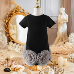 Mergaičių stilingi mar&scaron;kinėliai su tinklelio įsiuvais - Naujos mados saldūs trumpomis rankovėmis vaiki&scaron;ki mar&scaron;kinėliai 130 juoda